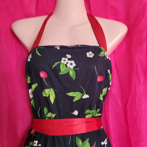 H&R London Cherry Blossoms Black Halter Dress - Picture 6 of 7